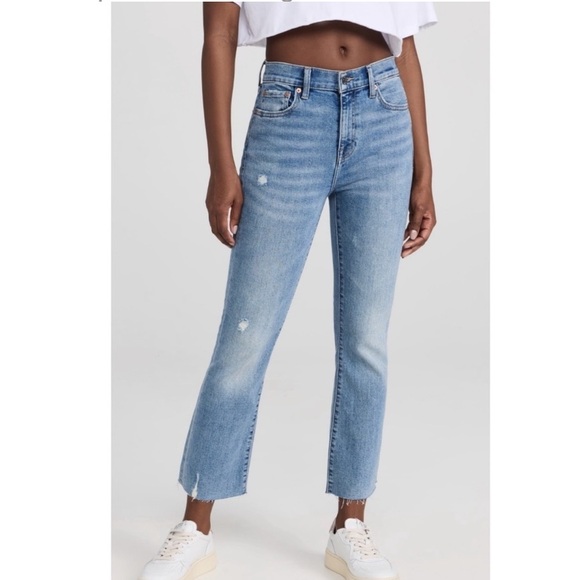 Pistola Denim Lennon High Rise Cropped Boot Cut Jeans Distressed Light Blue Zuma - Picture 1 of 16